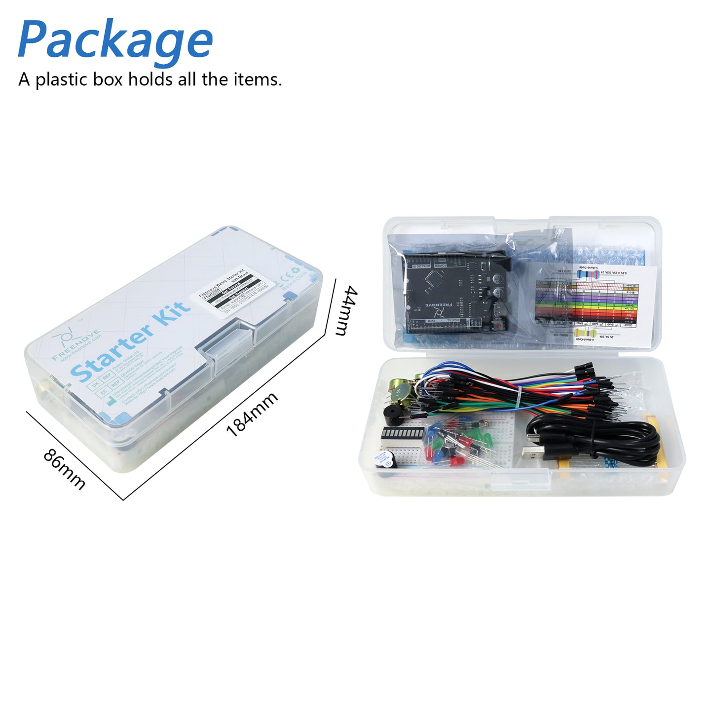 Freenove Basic Starter Kit (Compatible with Arduino UNO R3), 96-Page Detailed Tutorial, 151 Items, 19 Projects