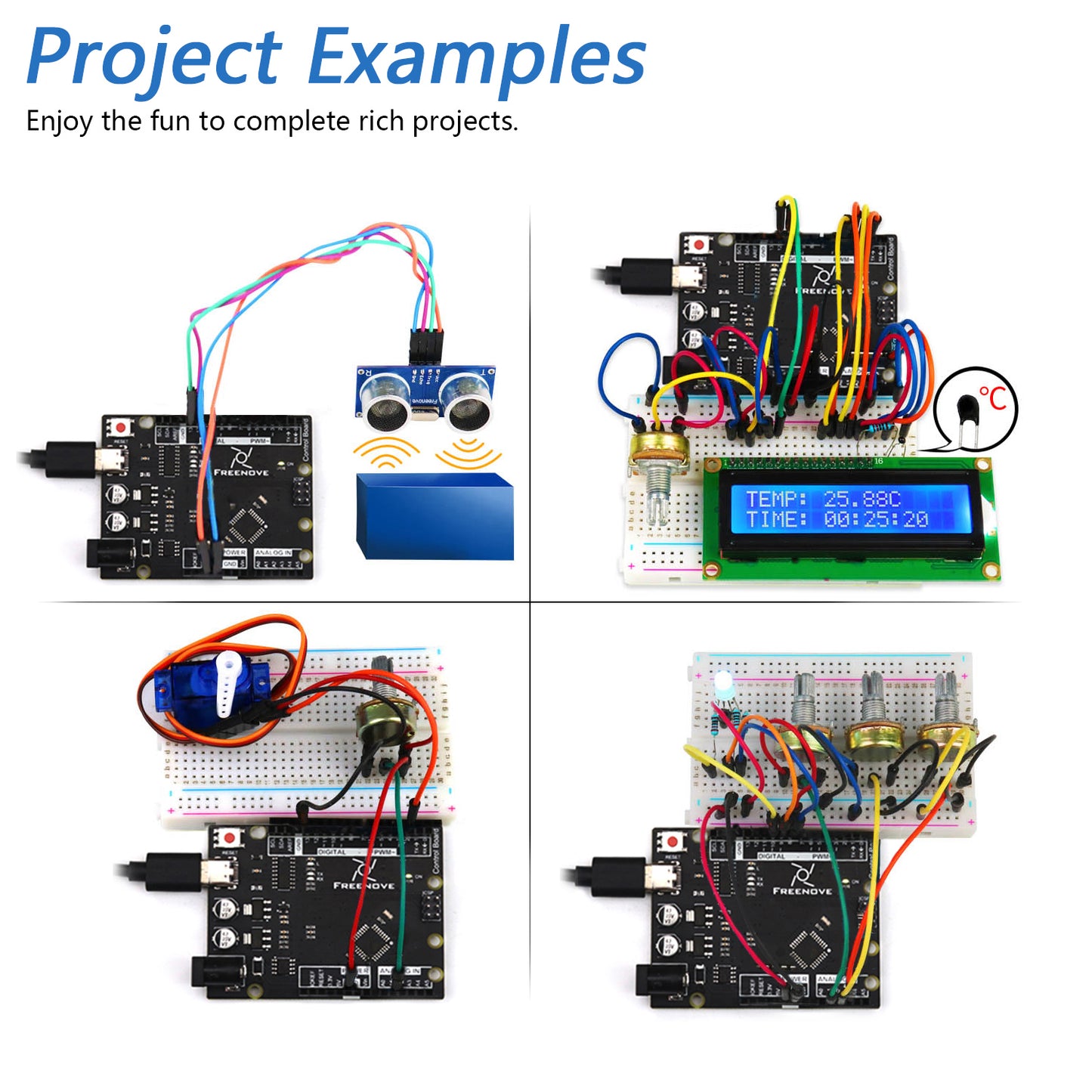 Freenove Ultrasonic Starter Kit (Compatible with Arduino UNO R3), 153-Page Detailed Tutorial, 158 Items, 26 Projects