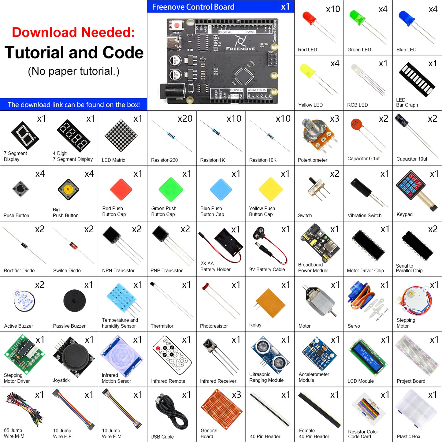 Freenove Ultimate Starter Kit (Compatible with Arduino UNO R3), 258-Page Detailed Tutorial, 217 Items, 57 Projects