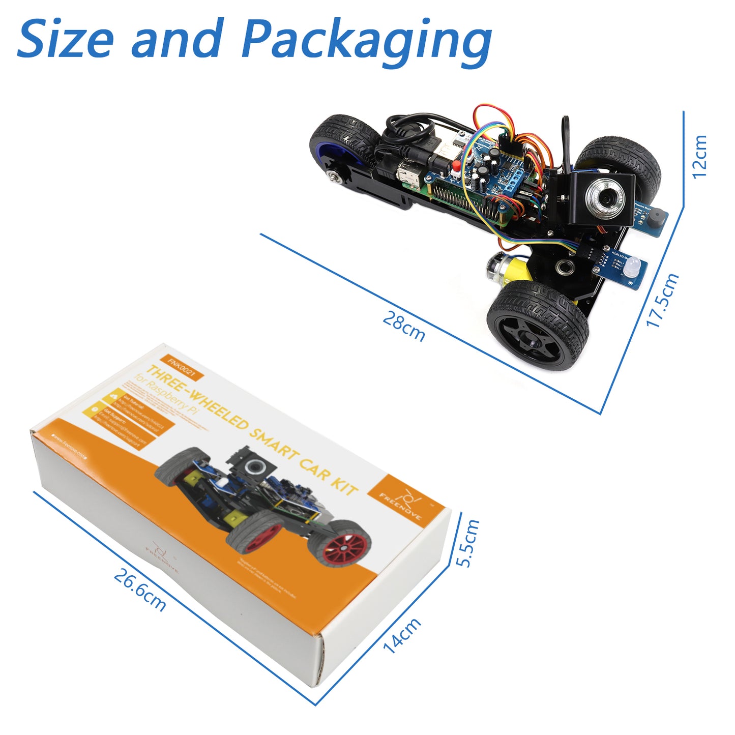 Freenove Three-Wheeled Smart Car Kit for Raspberry Pi 5 4 B 3 B+ B A+, Video Mode, Radar Mode, App Control, Ultrasonic Distance Sensor, Camera, Servo