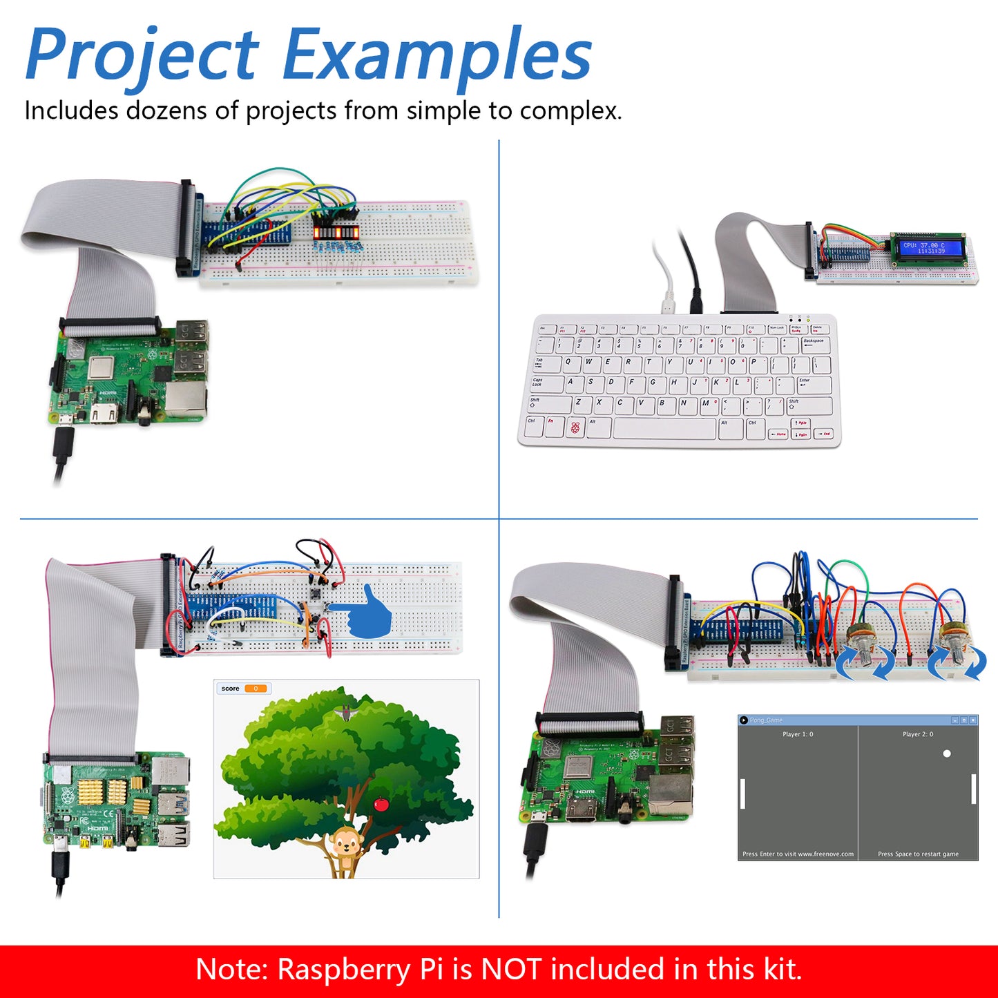 Freenove Ultrasonic Starter Kit for Raspberry Pi 5 4 B 3 B+ 400 Zero 2 W, 820-Page Detailed Tutorial, Python C Java Scratch Processing Code, 171 Items, 108 Projects