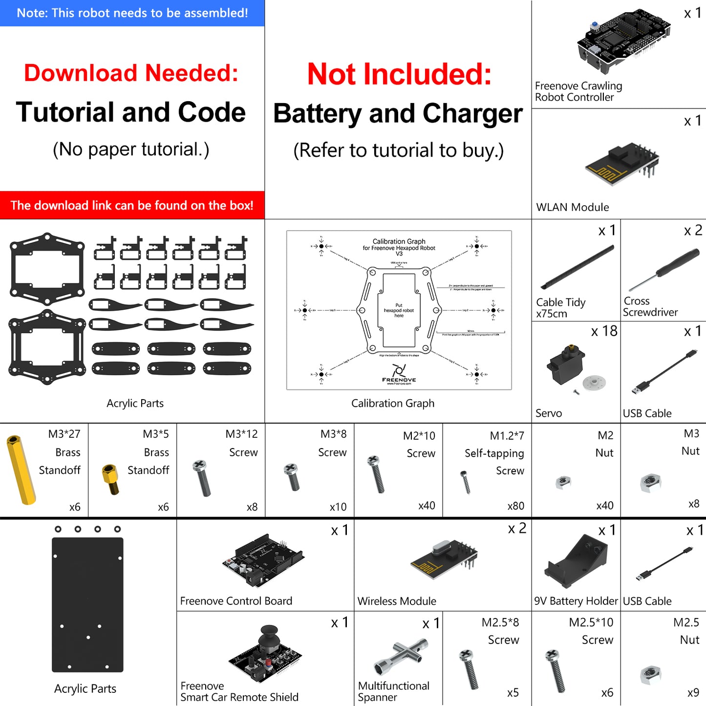 Freenove Hexapod Robot Kit (Compatible with Arduino IDE), Walking Crawling Twisting, App Remote Control, Servo STEM Project