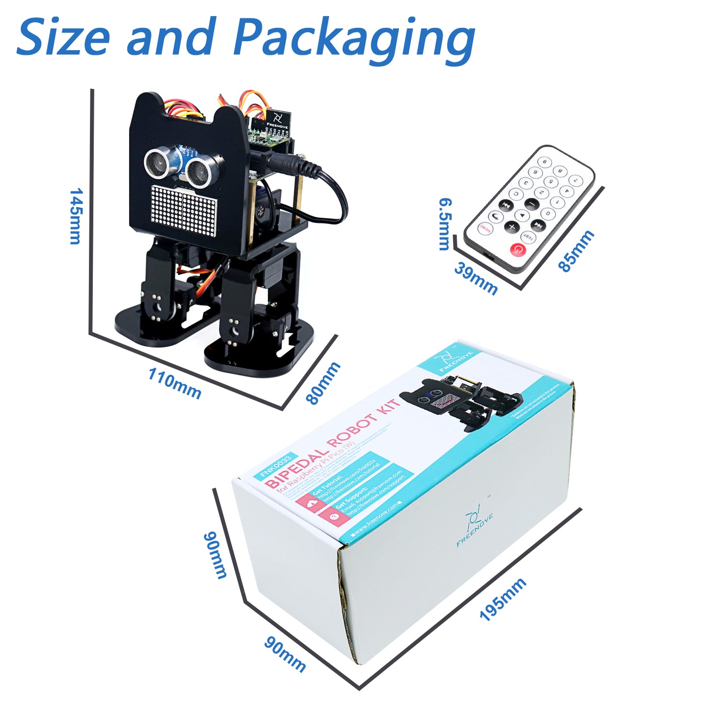 Freenove Bipedal Robot Kit for Raspberry Pi Pico W H WH, LED Matrix Expressions, Obstacle Avoidance, Colorful Lights, Buzzer, Speaker, App