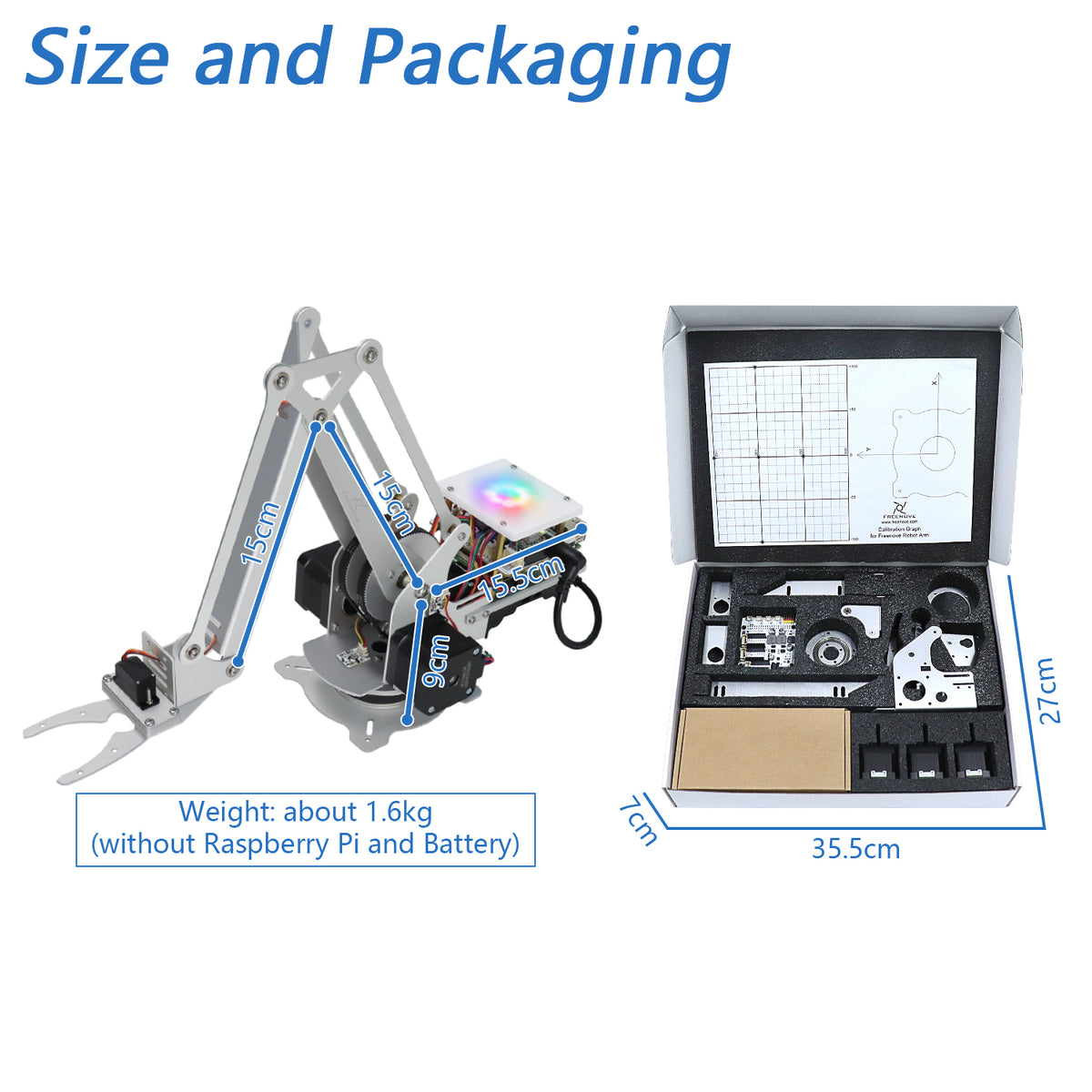Freenove Robot Arm Kit for Raspberry Pi 5 4 Zero 2 W, High Accuracy Metal Structure Stepper Motor, Clamping Mode and Drawing Mode, Record and Replay, App Control