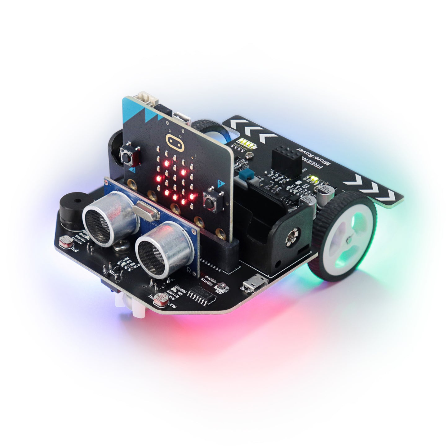Freenove Micro:Rover Kit for BBC micro:bit V2, Obstacle Avoidance, Light-tracing, Line-tracking, Remote Control, Playing Melody, Colorful Lights, Example Projects, Blocks and Python Code