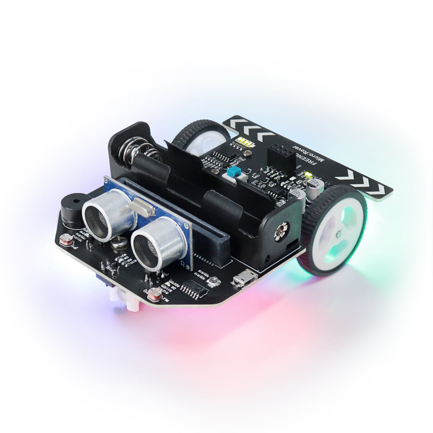 Freenove Micro:Rover Kit for BBC micro:bit V2, Obstacle Avoidance, Light-tracing, Line-tracking, Remote Control, Playing Melody, Colorful Lights, Example Projects, Blocks and Python Code