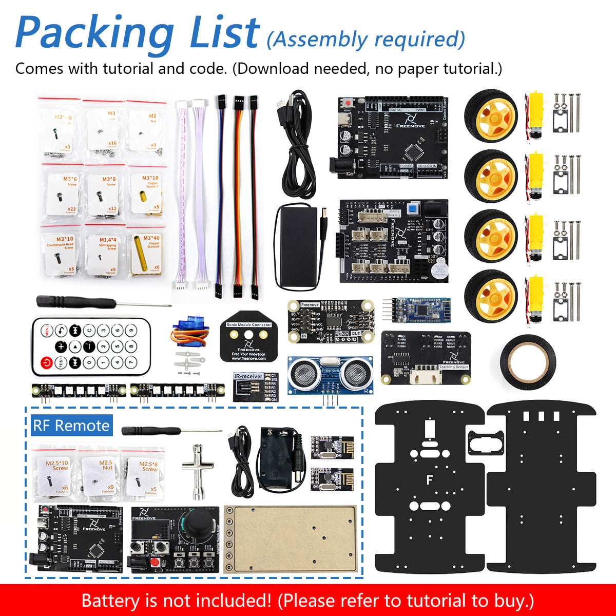 Freenove 4WD Car Kit (Compatible with Arduino IDE), Line Tracking, Obstacle Avoidance, Wireless Control App, Ultrasonic Sensor Motor Servo
