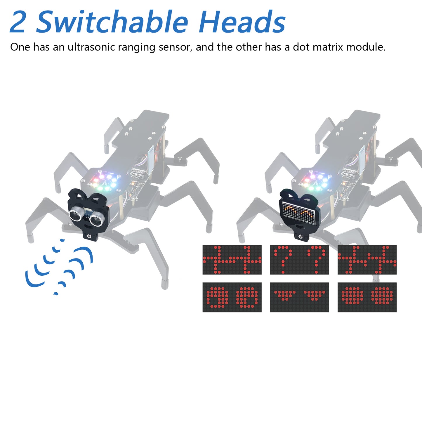 Freenove Robot Ant Kit (Compatible with Arduino IDE), Dot Matrix Expressions, Obstacle Avoidance, Wireless Control App, Ultrasonic Sensor Servo