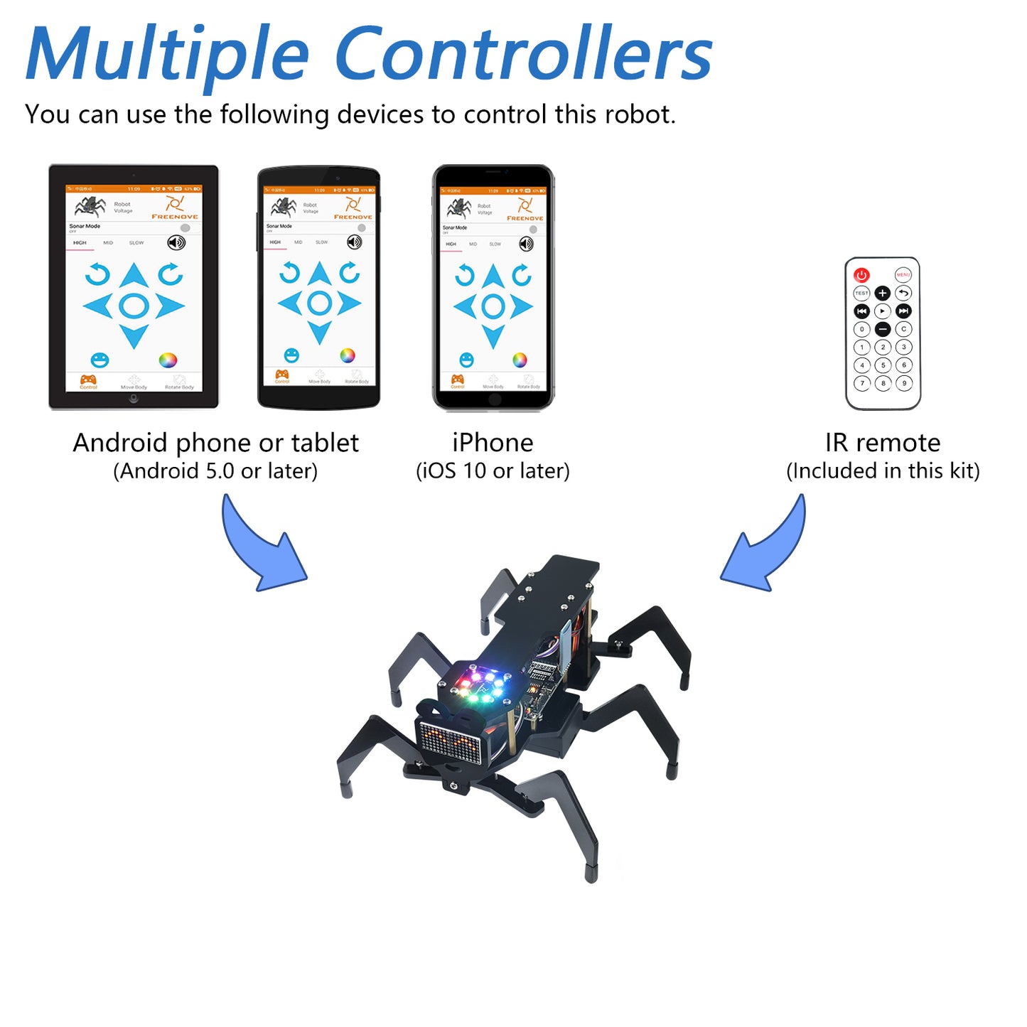 Freenove Robot Ant Kit (Compatible with Arduino IDE), Dot Matrix Expressions, Obstacle Avoidance, Wireless Control App, Ultrasonic Sensor Servo
