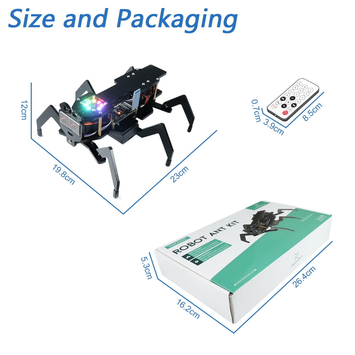 Freenove Robot Ant Kit (Compatible with Arduino IDE), Dot Matrix Expressions, Obstacle Avoidance, Wireless Control App, Ultrasonic Sensor Servo
