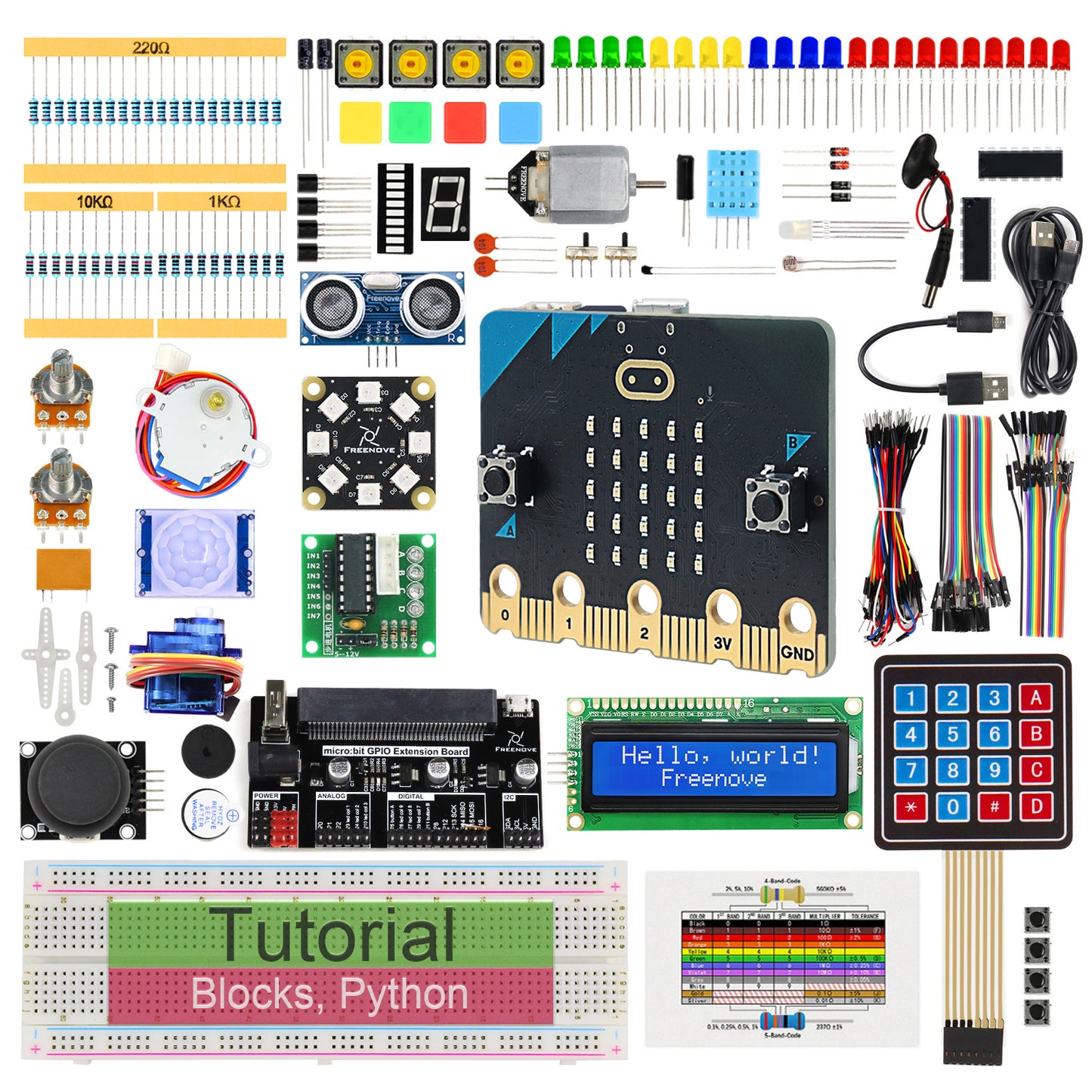 Freenove Ultimate Starter Kit for BBC micro:bit V2, 316-Page Detailed Tutorial, 225 Items, 44 Projects, Blocks and Python Code