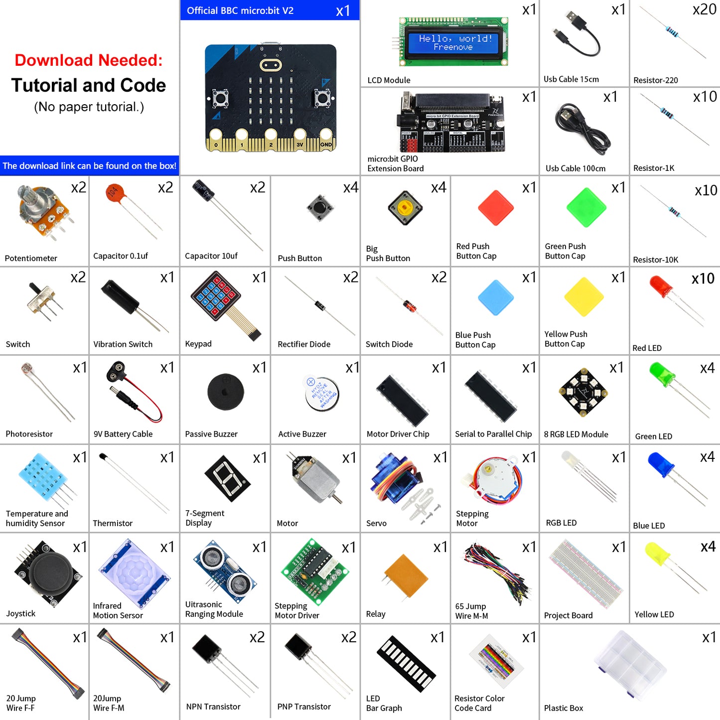 Freenove Ultimate Starter Kit for BBC micro:bit V2, 316-Page Detailed Tutorial, 225 Items, 44 Projects, Blocks and Python Code