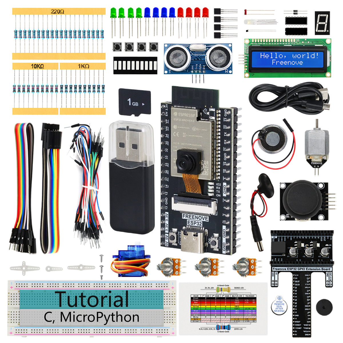 Freenove ESP32 DEV CAM Kit Super Starter Kit, Onboard Camera Wi-Fi Bluetooth, 240 MHz 32-bit Dual-core, Python C Code, 522-Page Detailed Tutorial, 78 Projects, 175 Items