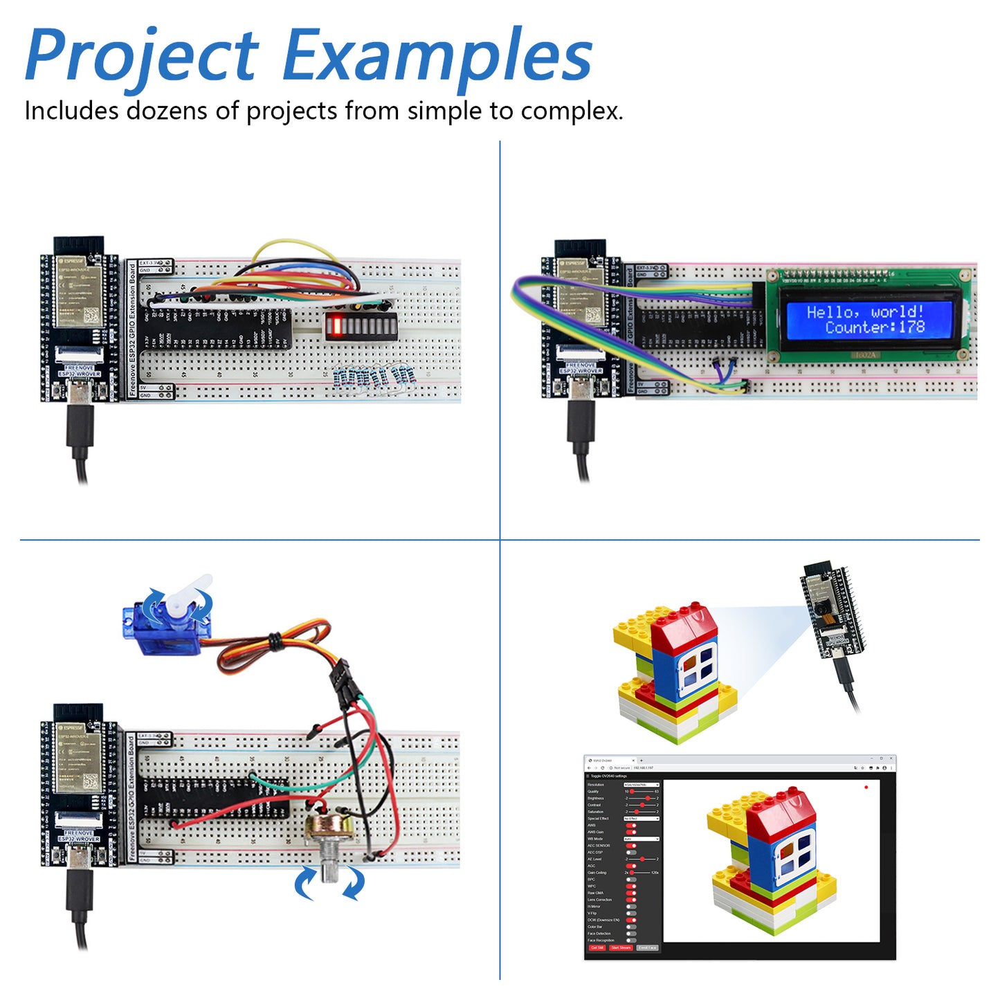Freenove Super Starter Kit for ESP32 CAM Camera Wi-Fi Bluetooth, Dual-core 32-bit 240 MHz Microcontroller, Python C Code, 522-Page Detailed Tutorial, 173 Items, 78 Projects