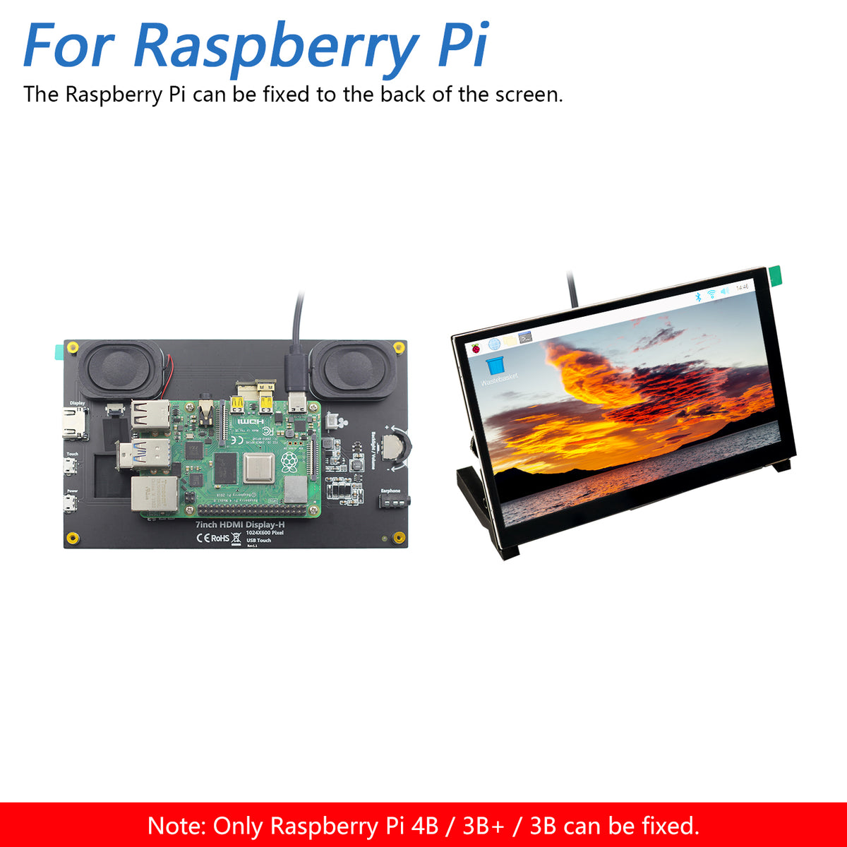 Freenove 7 Inch HDMI Touchscreen Monitor with Speaker for Raspberry Pi 5 4 Jetson Nano PC (No Shell), 1024x600 Pixel IPS Display, 5-Point Touch Capacitive Screen