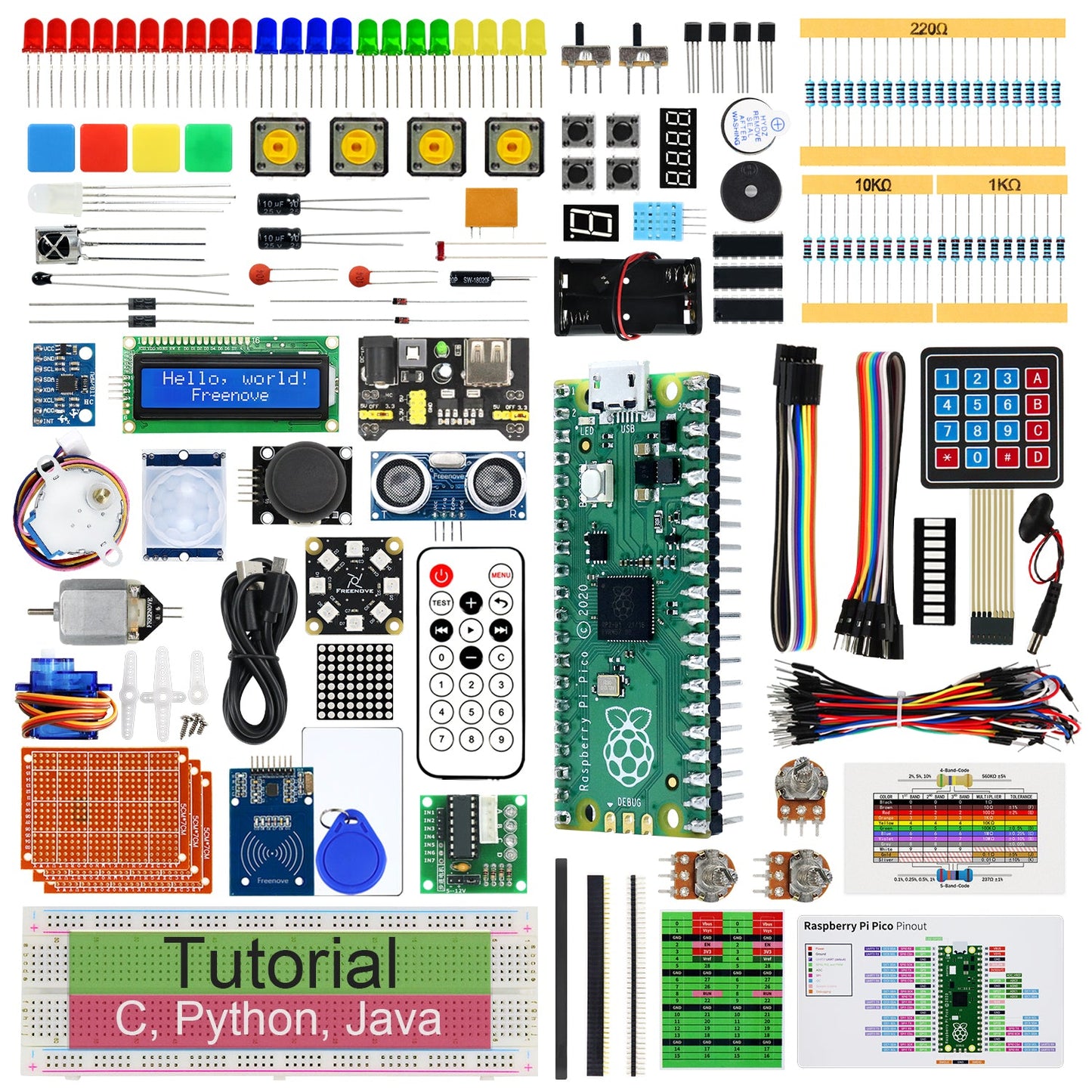 Freenove Ultimate Starter Kit for Raspberry Pi Pico 1 2 W H WH, 767-Page Detailed Tutorial, 220 Items, 119 Projects, Python C Java Code