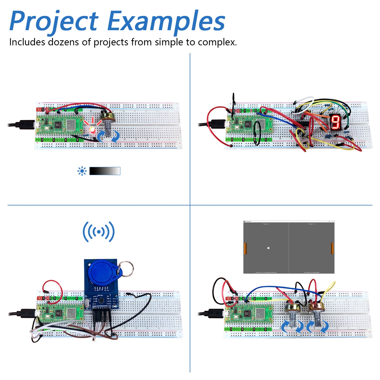 Freenove Ultimate Starter Kit for Raspberry Pi Pico 1 2 W H WH, 767-Page Detailed Tutorial, 220 Items, 119 Projects, Python C Java Code