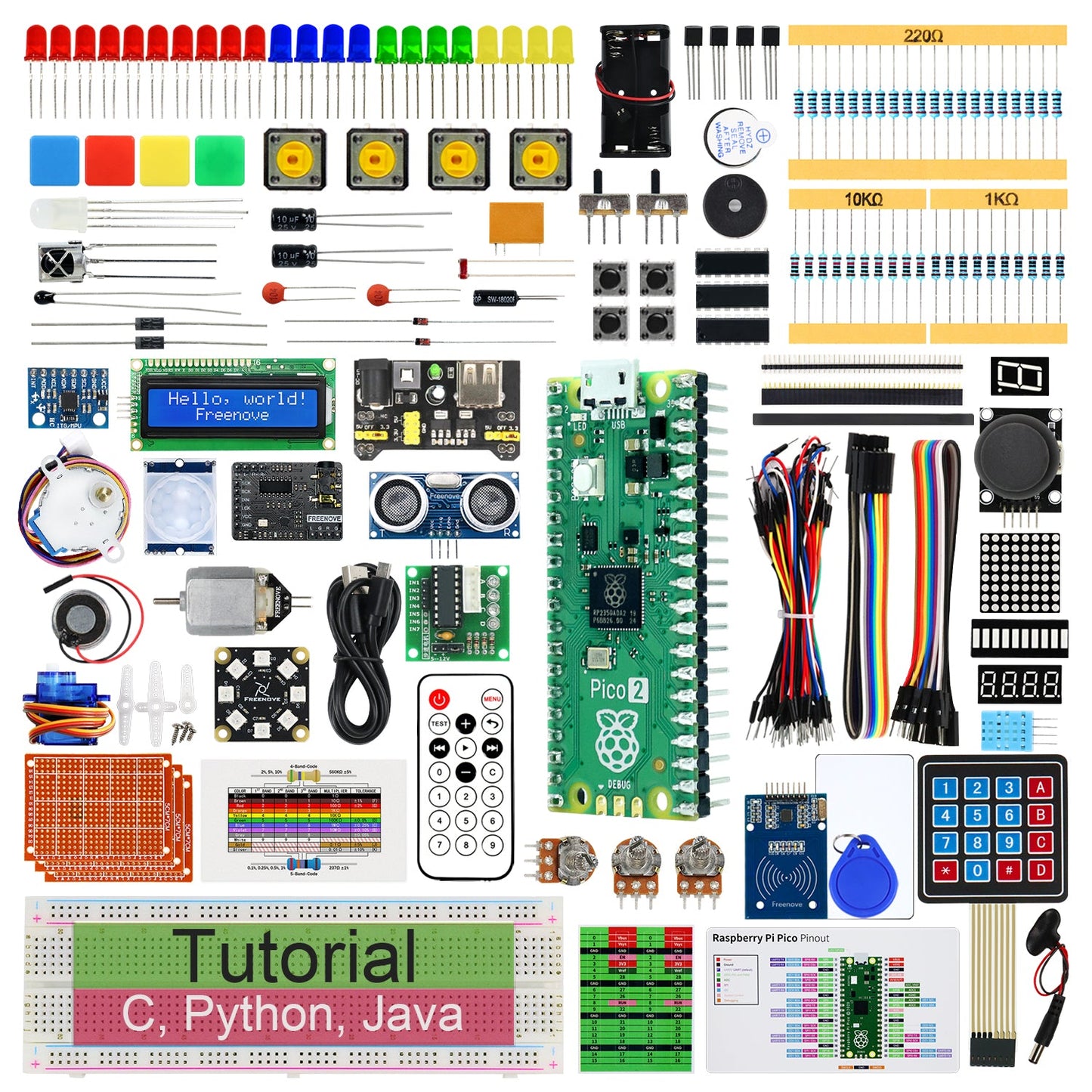 Freenove Ultimate Starter Kit for Raspberry Pi Pico 1 2 W H WH, 767-Page Detailed Tutorial, 220 Items, 119 Projects, Python C Java Code