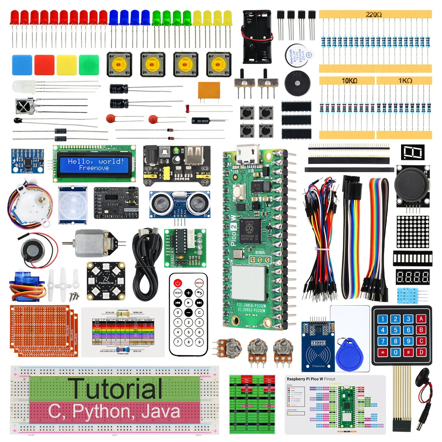 Freenove Ultimate Starter Kit for Raspberry Pi Pico 1 2 W H WH, 767-Page Detailed Tutorial, 220 Items, 119 Projects, Python C Java Code