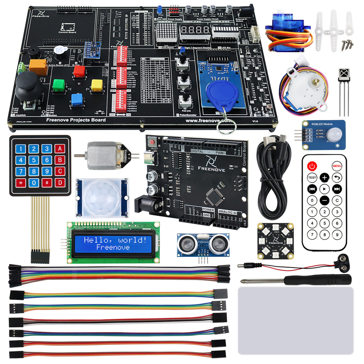 Freenove Projects Kit (Compatible with Arduino UNO R3), 238-Page Detailed Tutorial, 49 Projects, No Soldering, Simple Wiring