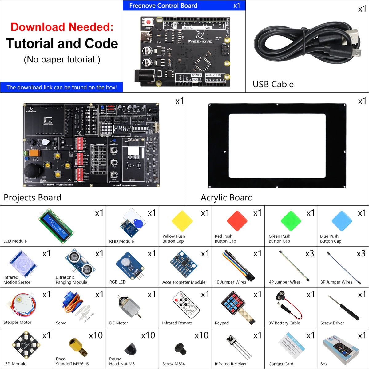 Freenove Projects Kit (Compatible with Arduino UNO R3), 238-Page Detailed Tutorial, 49 Projects, No Soldering, Simple Wiring
