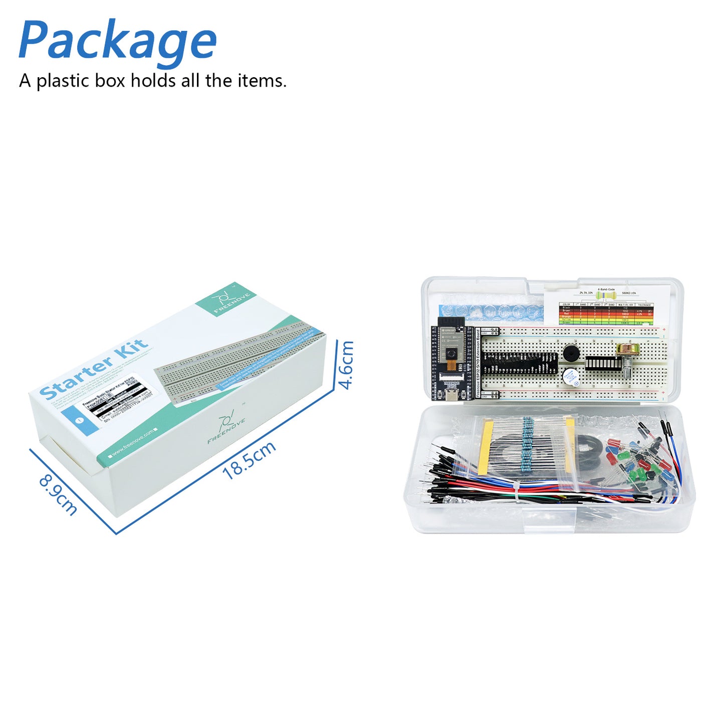 Freenove ESP32 DEV CAM Kit Basic Starter Kit, Onboard Camera Wi-Fi Bluetooth, 240 MHz 32-bit Dual-core, Python C Code, 400-Page Detailed Tutorial, 58 Projects, 143 Items