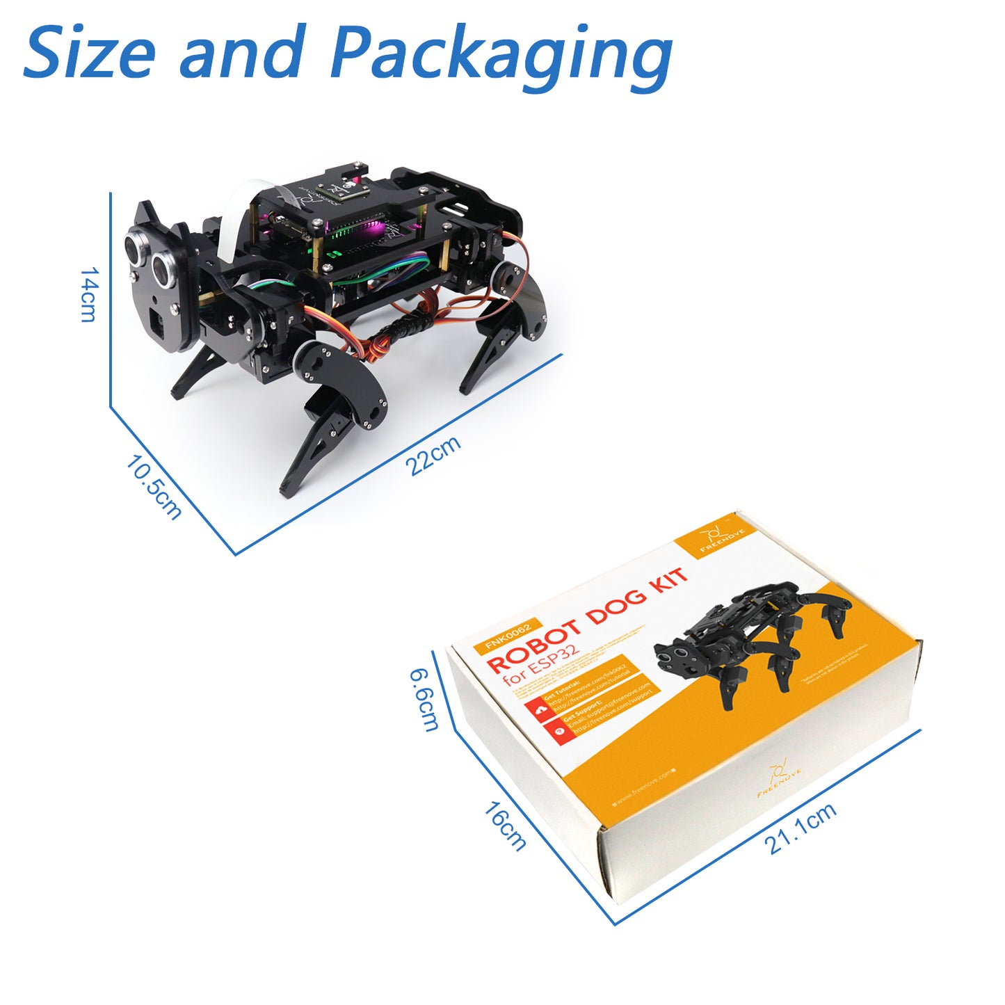 Freenove Robot Dog Kit for ESP32 CAM Camera Wi-Fi Bluetooth, Dual-core 32-bit 240 MHz Microcontroller, Walking, Touch Sensor, Ultrasonic Ranging, Buzzer, RGB LED, Servo, App