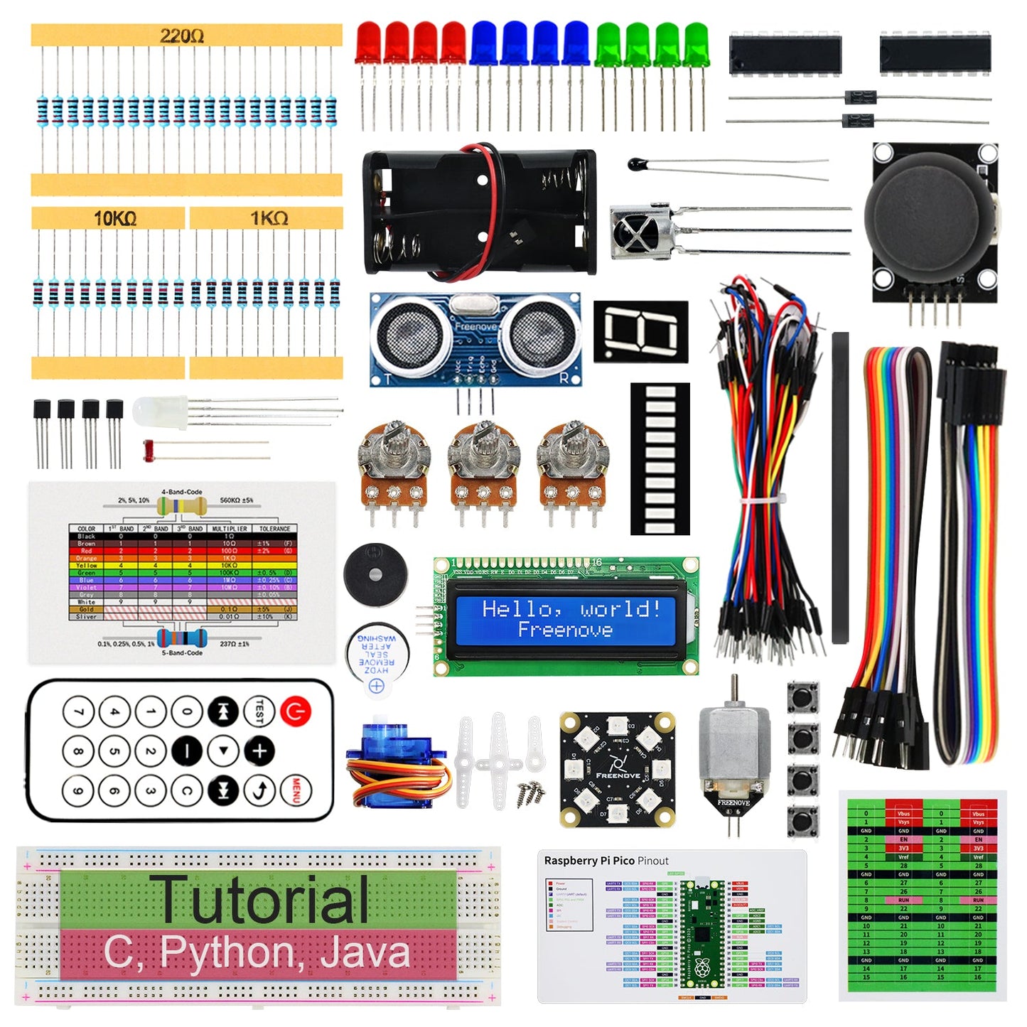 Freenove Super Starter Kit for Raspberry Pi Pico 1 2 W H WH, 588-Page Detailed Tutorial, 175 Items, 94 Projects, Python C Java Code
