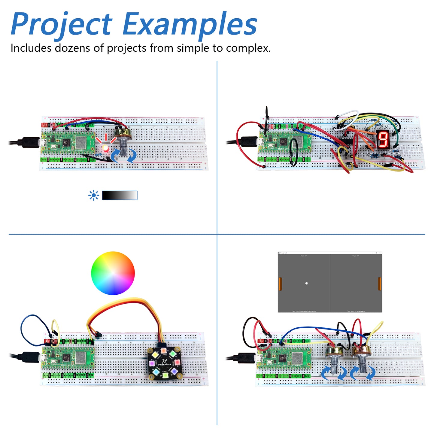 Freenove Super Starter Kit for Raspberry Pi Pico 1 2 W H WH, 588-Page Detailed Tutorial, 175 Items, 94 Projects, Python C Java Code