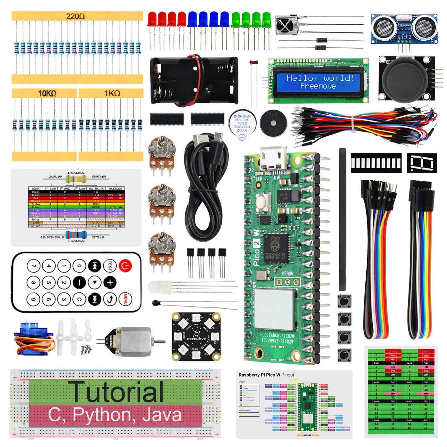 Freenove Super Starter Kit for Raspberry Pi Pico 1 2 W H WH, 588-Page Detailed Tutorial, 175 Items, 94 Projects, Python C Java Code