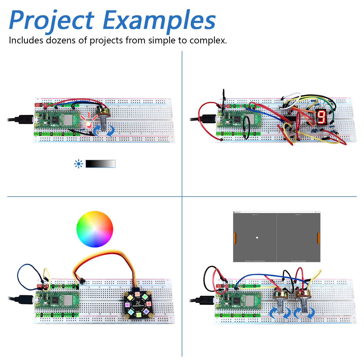 Freenove Super Starter Kit for Raspberry Pi Pico 1 2 W 2W, 3 Sets of Code Python C Java, 588-Page Detailed Tutorial, 94 Example Projects, 175 Items