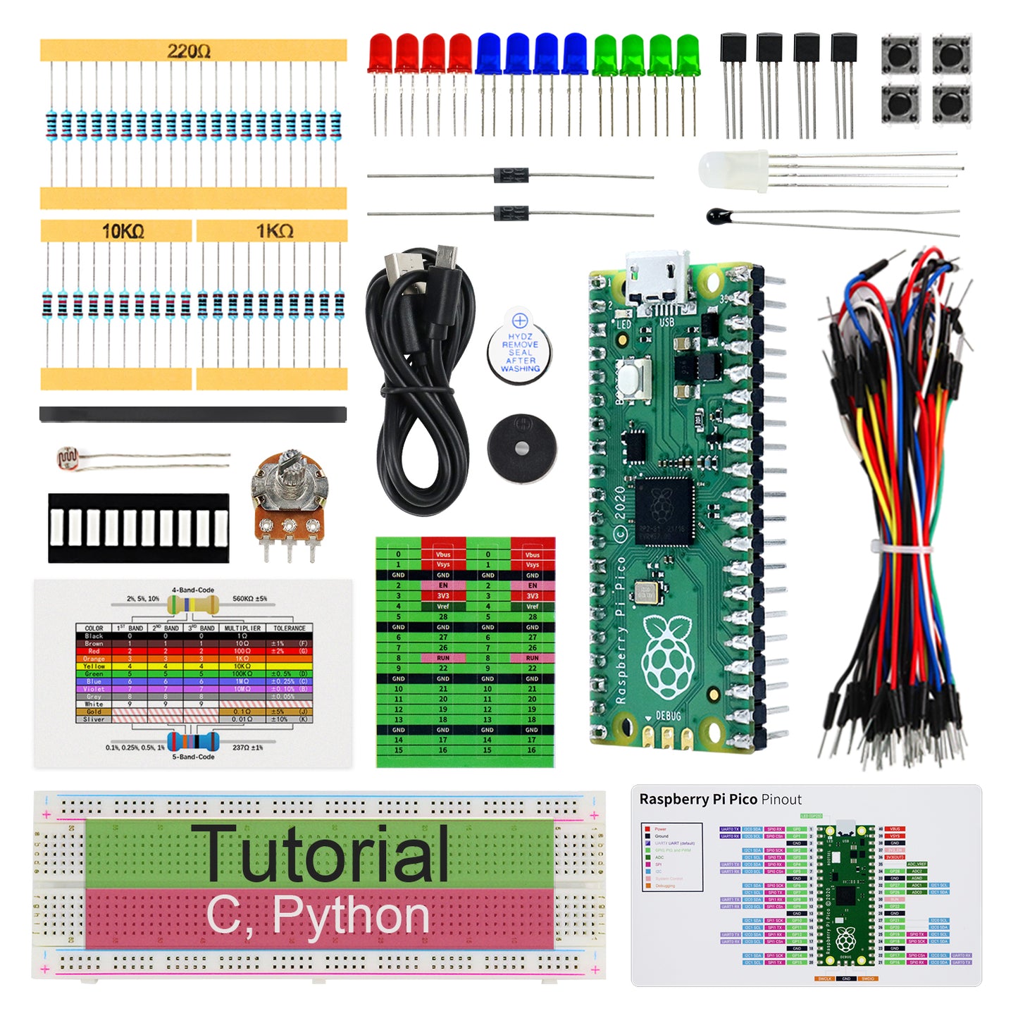 Freenove Basic Starter Kit for Raspberry Pi Pico 1 2 W H WH, 386-Page Detailed Tutorial, 142 Items, 55 Projects, Python C Code