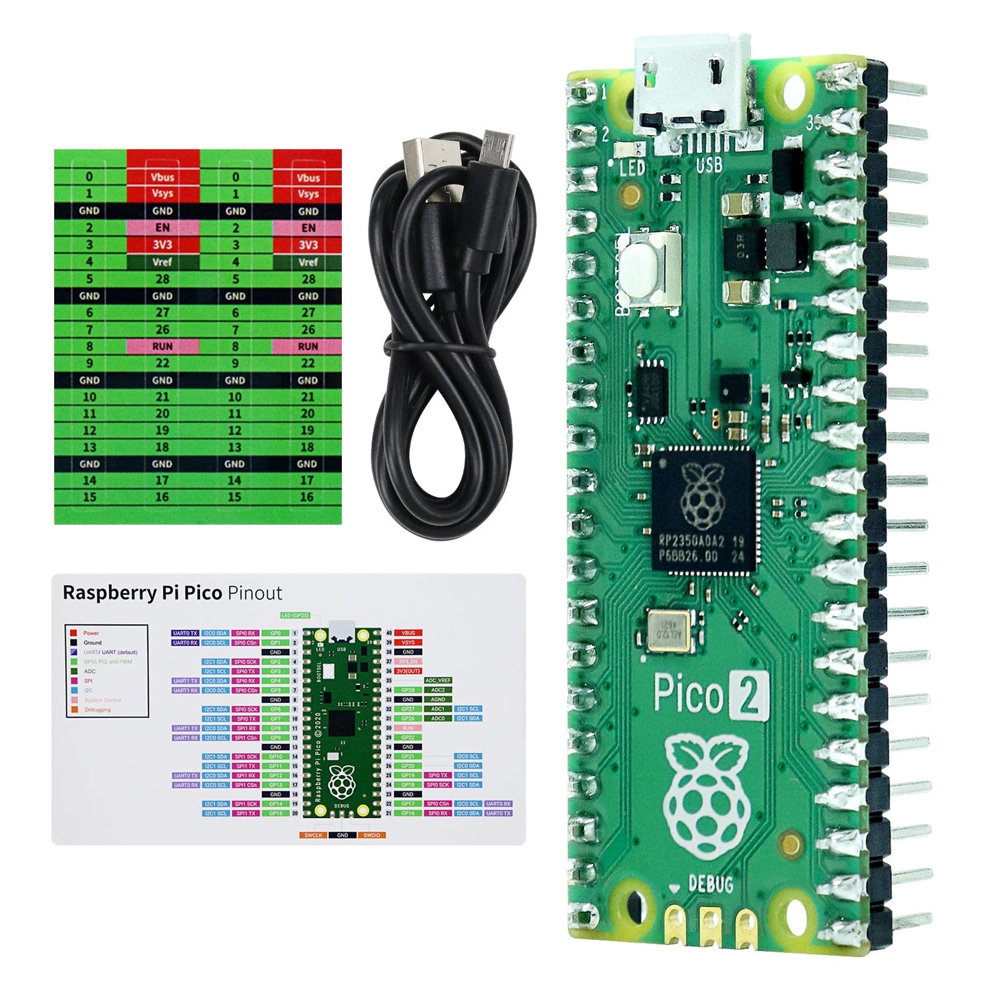 Freenove Raspberry Pi Pico 2 W H WH Board Pre-Soldered Header, Dual Arm Cortex-M33 and Dual Hazard3 RISC-V Microcontroller, Development Board, Tutorial Example Projects