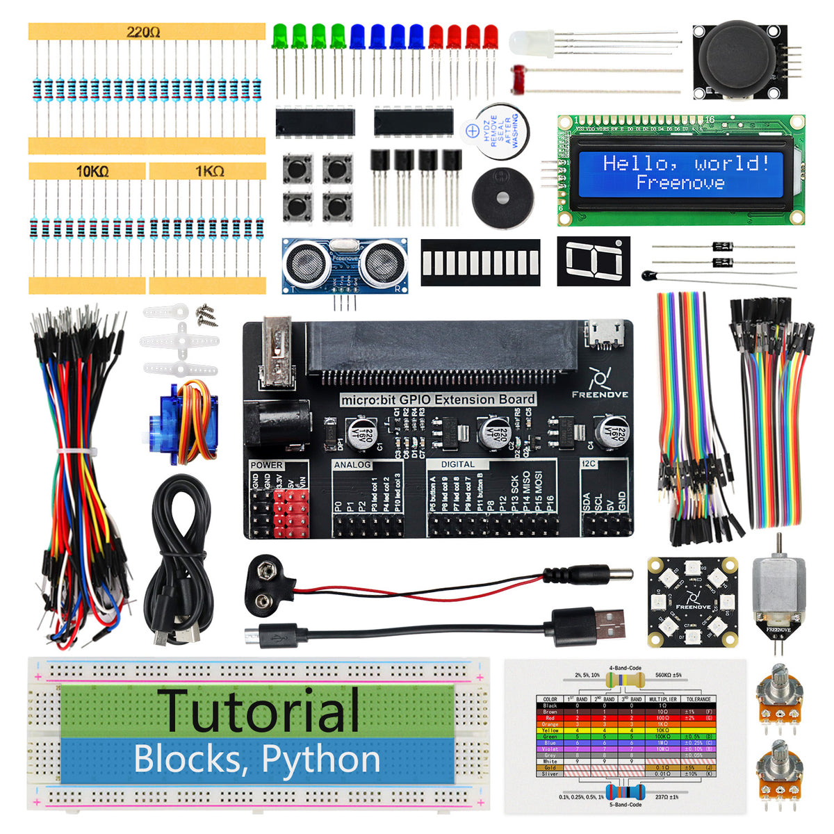 Freenove Super Starter Kit for micro:bit V2, Blocks Visual Programming Language Code and Python Code, 266-Page Detailed Tutorial, 38 Projects, 192 Items