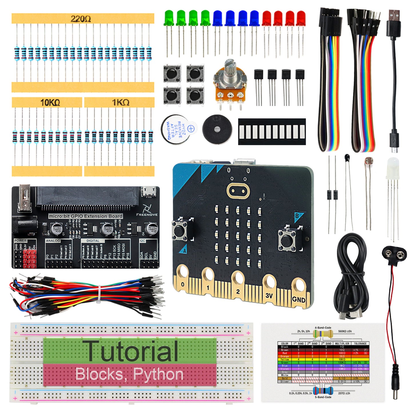 Freenove Basic Starter Kit for BBC micro:bit V2, 179-Page Detailed Tutorial, 162 Items, 27 Projects, Blocks and Python Code