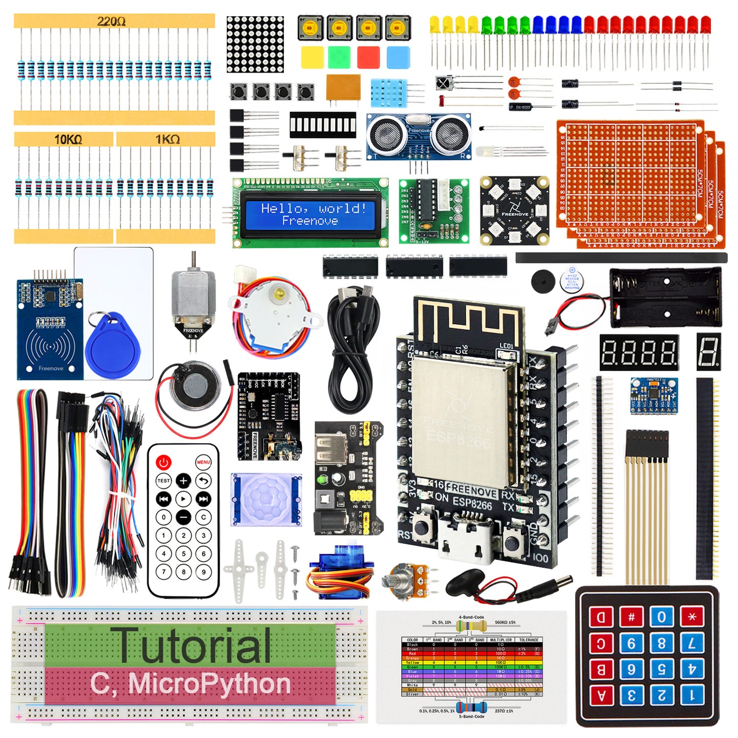 Freenove Ultimate Starter Kit for ESP8266 Wi-Fi, 32-bit 160 MHz Mini Microcontroller, Python C Java, 715-Page Detailed Tutorial, 218 Items, 109 Projects