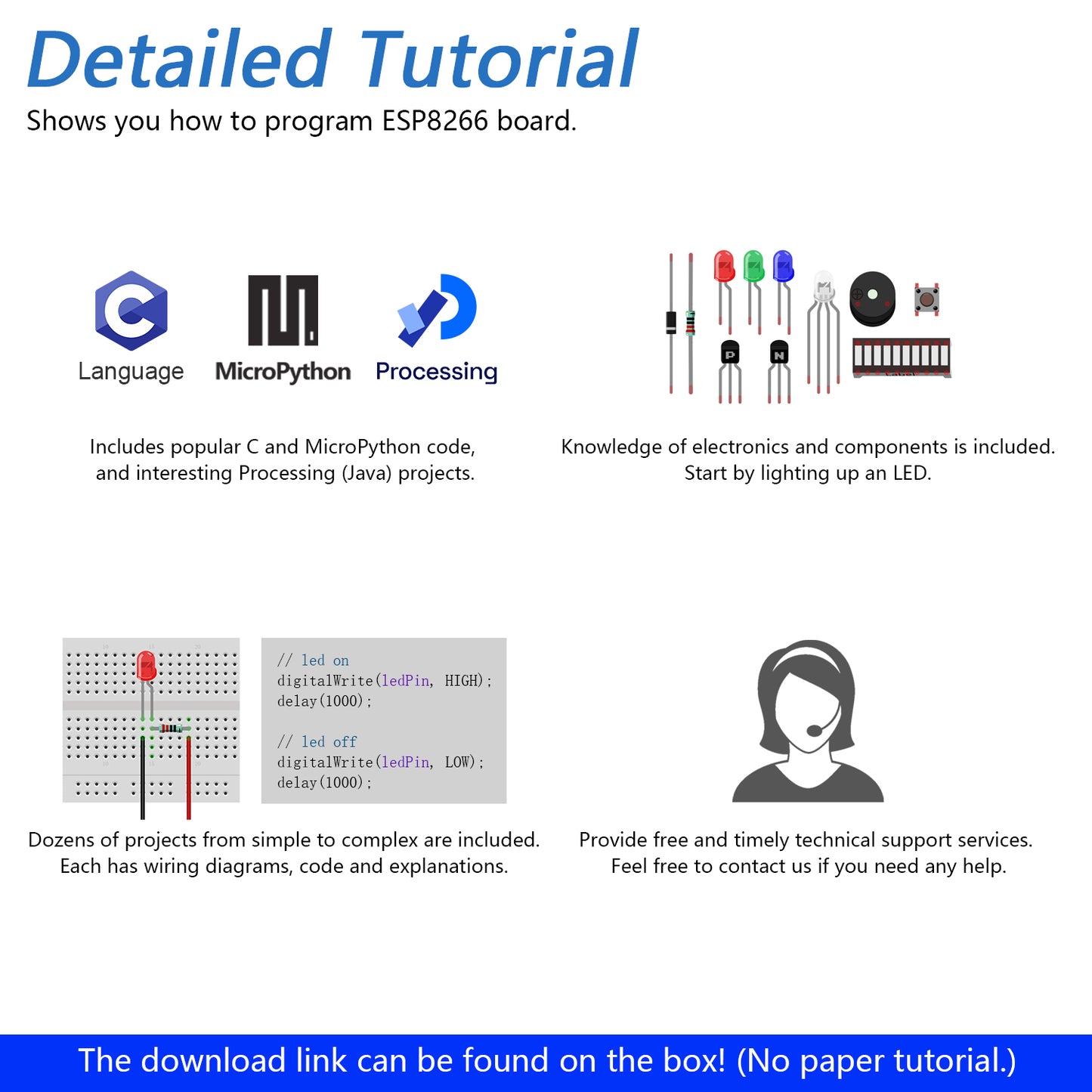Freenove Ultimate Starter Kit for ESP8266 Wi-Fi, 32-bit 160 MHz Mini Microcontroller, Python C Java, 715-Page Detailed Tutorial, 218 Items, 109 Projects