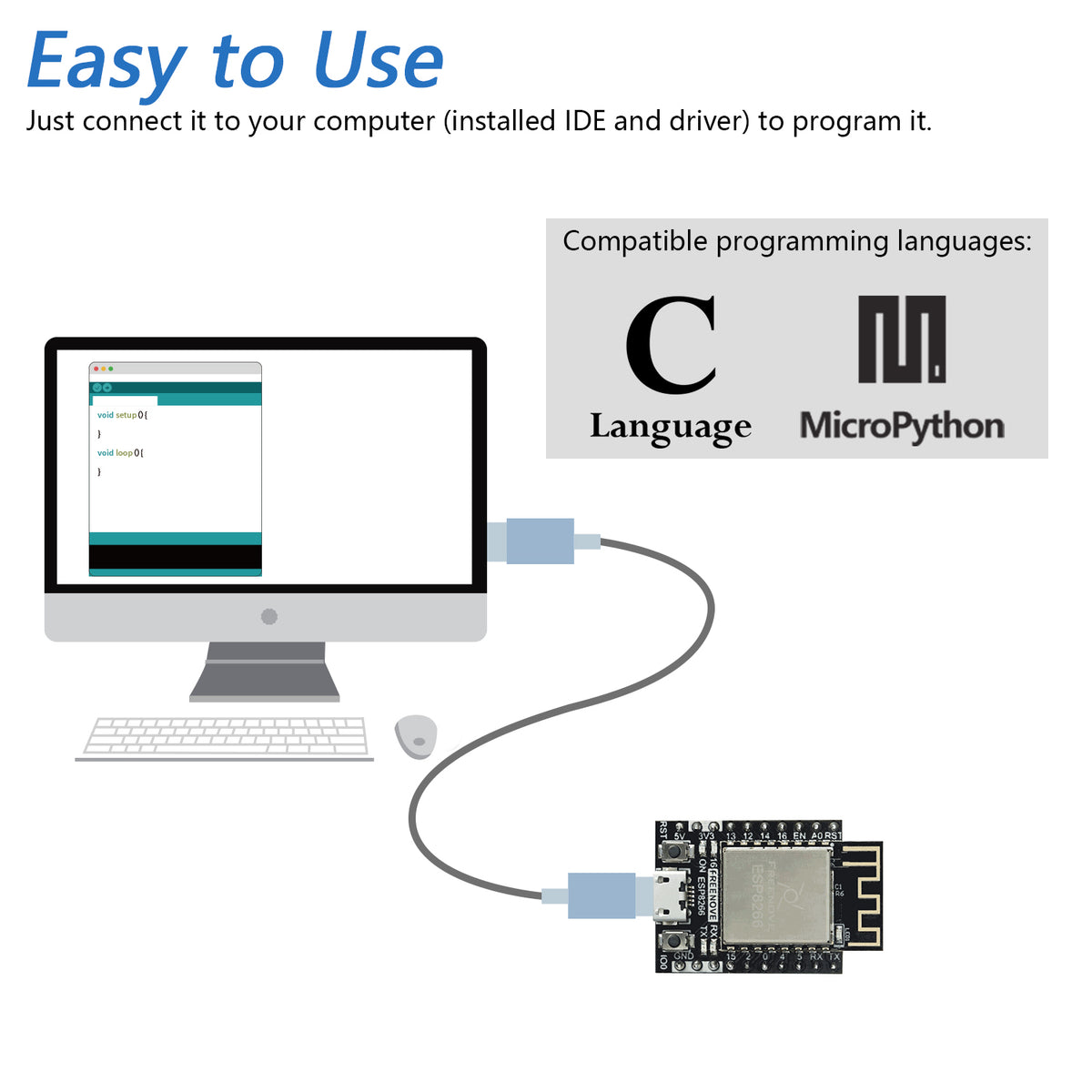 Freenove ESP8266 Wi-Fi Development Board, 32-bit 160 MHz Mini Microcontroller, Python C Code, Example Projects Tutorial