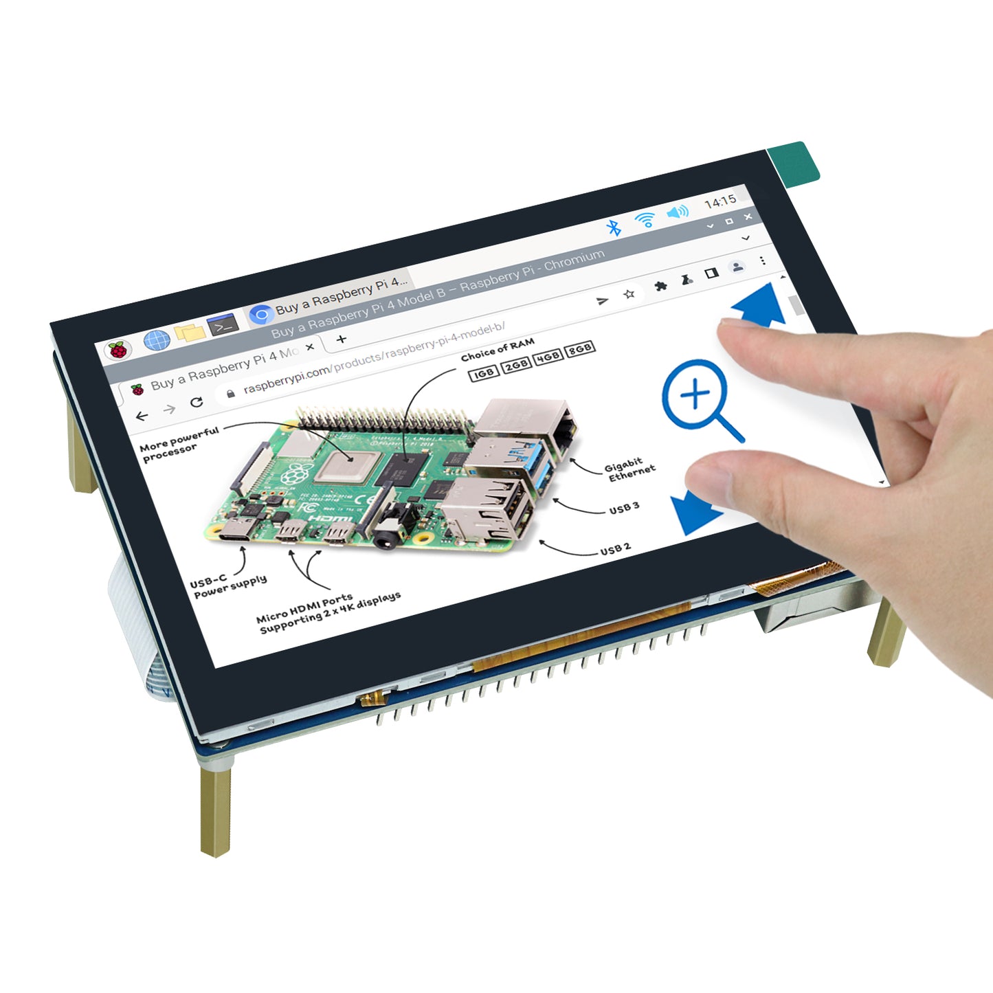 Freenove 4.3 Inch Touchscreen Monitor for Raspberry Pi 5 4 B 3 B+ A+, 800x480 Pixel IPS Display, 5-Point Touch Capacitive Screen, Driver-Free MIPI DSI Port
