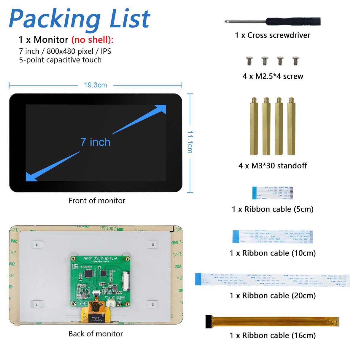 Freenove Touch Display for Raspberry Pi 5 4 Screen Monitor 7 Inch IPS, 800x480 Pixel, 5-Point Capacitive Touchscreen, Driver-Free