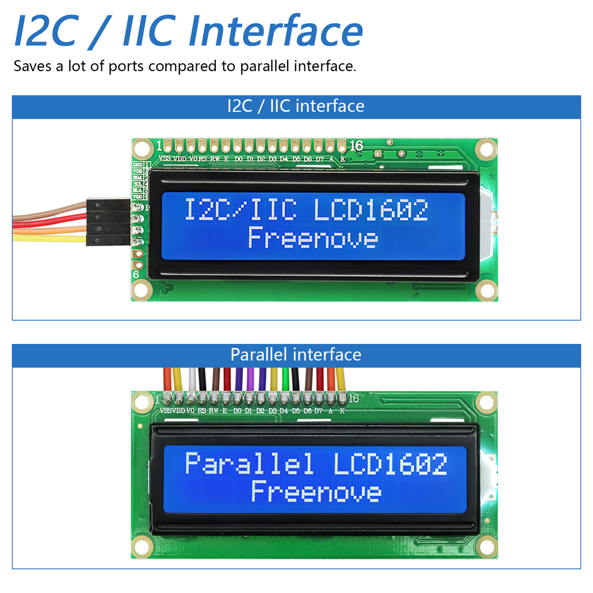 Freenove I2C IIC LCD 1602 2004 Display for Arduino Nano Raspberry Pi Pico ESP32 Development Board, Serial Screen