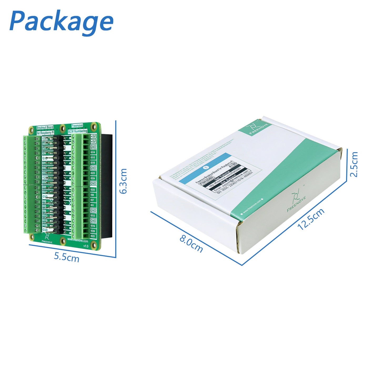 Freenove Breakout Board for Raspberry Pi 5 / 4B / 3B+ / 3B / 3A+ / 2B / 1B+ / 1A+ / Zero 2 W / Zero W / Zero, Terminal Block Shield HAT with Pin Header, GPIO Status LED