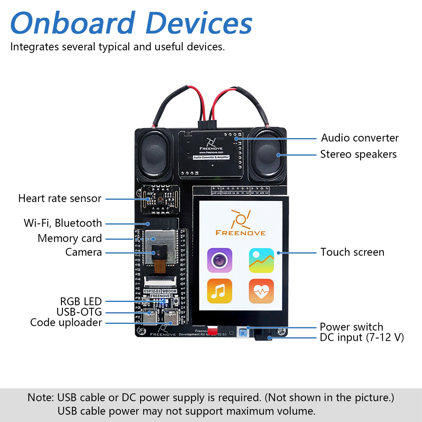 Freenove Development Kit for ESP32-S3 ESP32 S3 CAM Camera Wi-Fi Bluetooth, Dual-core 32-bit 240 MHz Microcontroller, Touch Screen Stereo Speakers Heart Rate Sensor, Tutorial Code