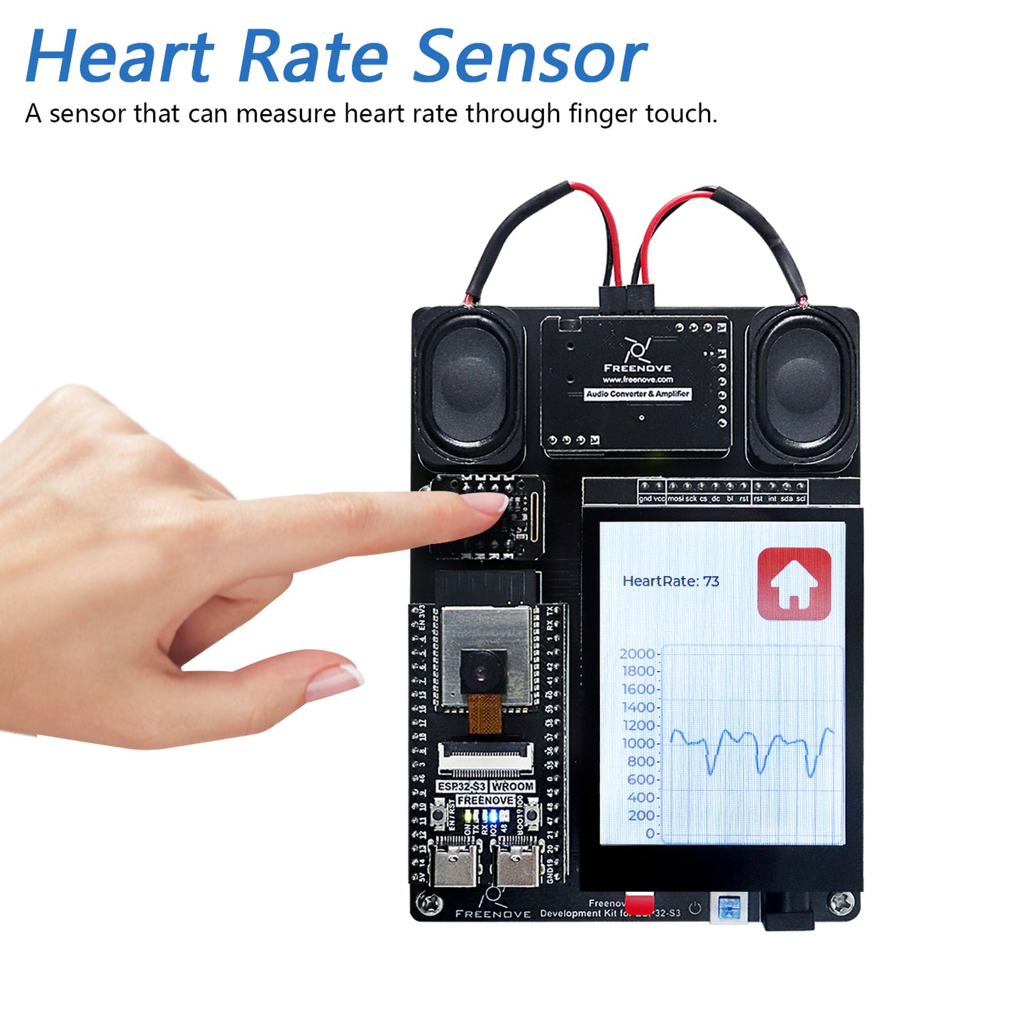 Freenove Development Kit for ESP32-S3 ESP32 S3 CAM Camera Wi-Fi Bluetooth, Dual-core 32-bit 240 MHz Microcontroller, Touch Screen Stereo Speakers Heart Rate Sensor, Tutorial Code