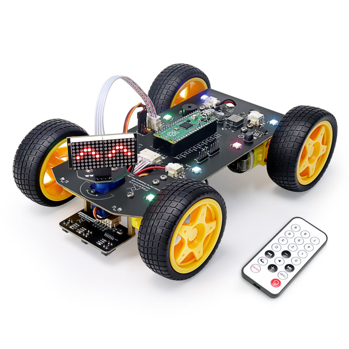 Freenove 4WD Car Kit for Raspberry Pi Pico W H WH, Dot Matrix Expressions, Obstacle Avoidance, Line Tracking, Light Tracing, Colorful Light, App