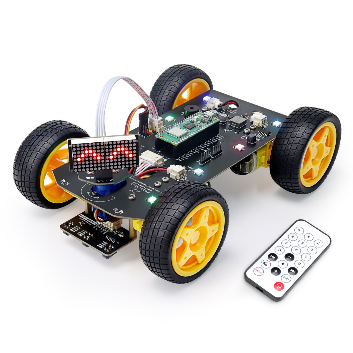 Freenove 4WD Car Kit for Raspberry Pi Pico W H WH, Dot Matrix Expressions, Obstacle Avoidance, Line Tracking, Light Tracing, Colorful Light, App