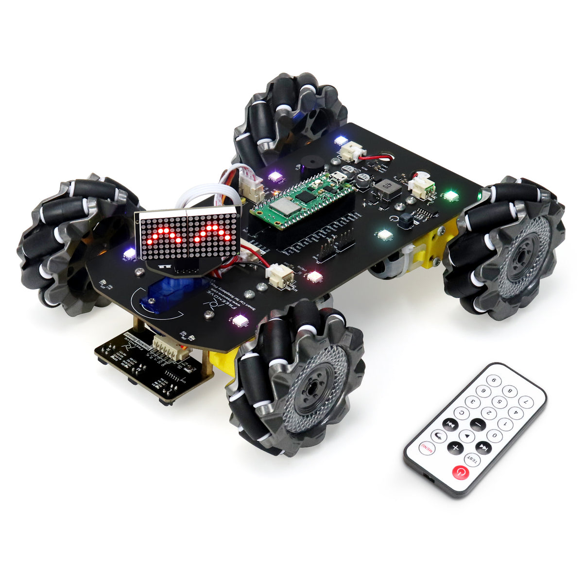 Freenove Mecanum Wheel Car Kit for Raspberry Pi Pico W H WH, Dot Matrix Expressions, Obstacle Avoidance, Line Tracking, Light Tracing, Colorful Light, App