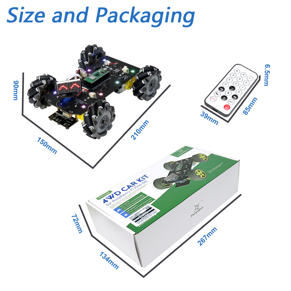 Freenove Mecanum Wheel Car Kit for Raspberry Pi Pico W H WH, Dot Matrix Expressions, Obstacle Avoidance, Line Tracking, Light Tracing, Colorful Light, App