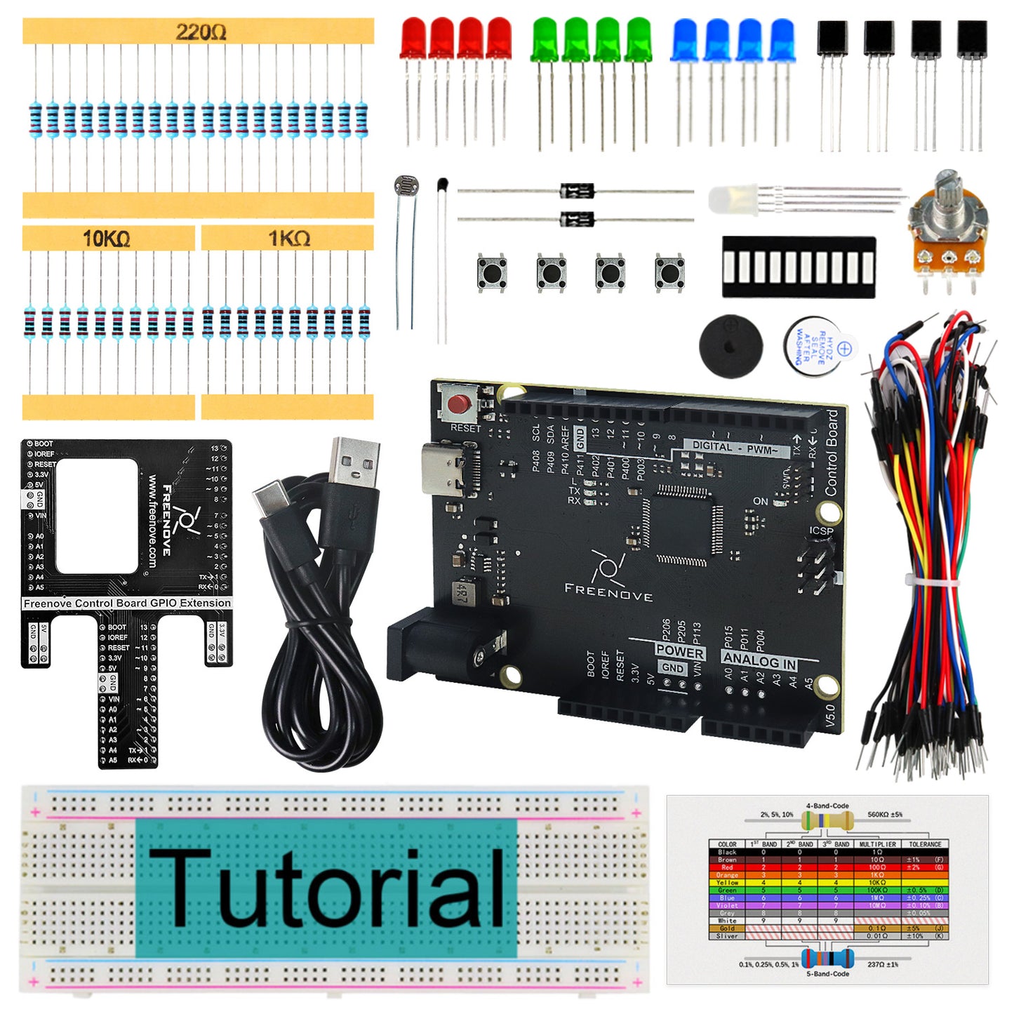 Freenove Basic Starter Kit (Compatible with Arduino UNO R4 WiFi Mini), Arm Cortex-M4 Microcontroller, Onboard ESP32-S3, 179-Page Detailed Tutorial, 140 Items, 34 Projects