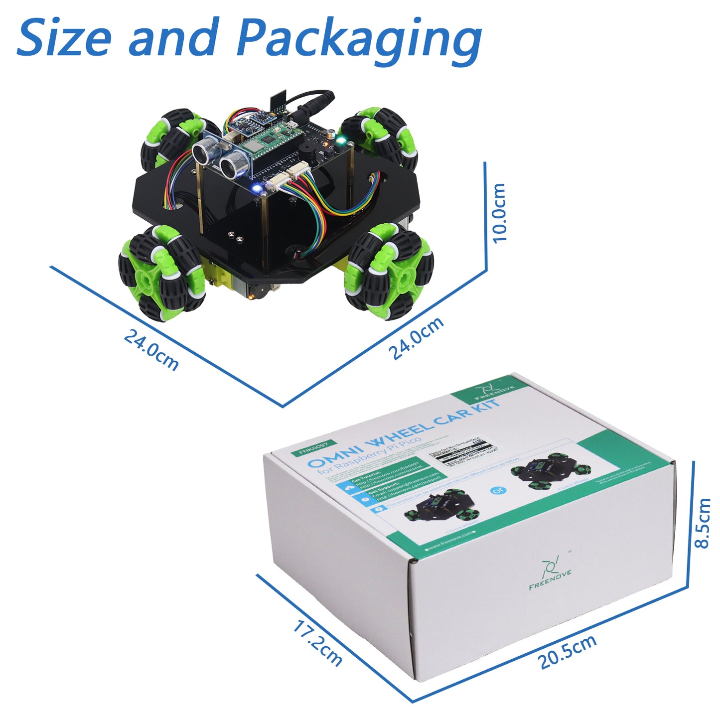 Freenove Omni Wheel Car Kit for Raspberry Pi Pico 1 2 W H WH, 3-wheel and 4-wheel Forms, Accelerometer Module, Compass Module